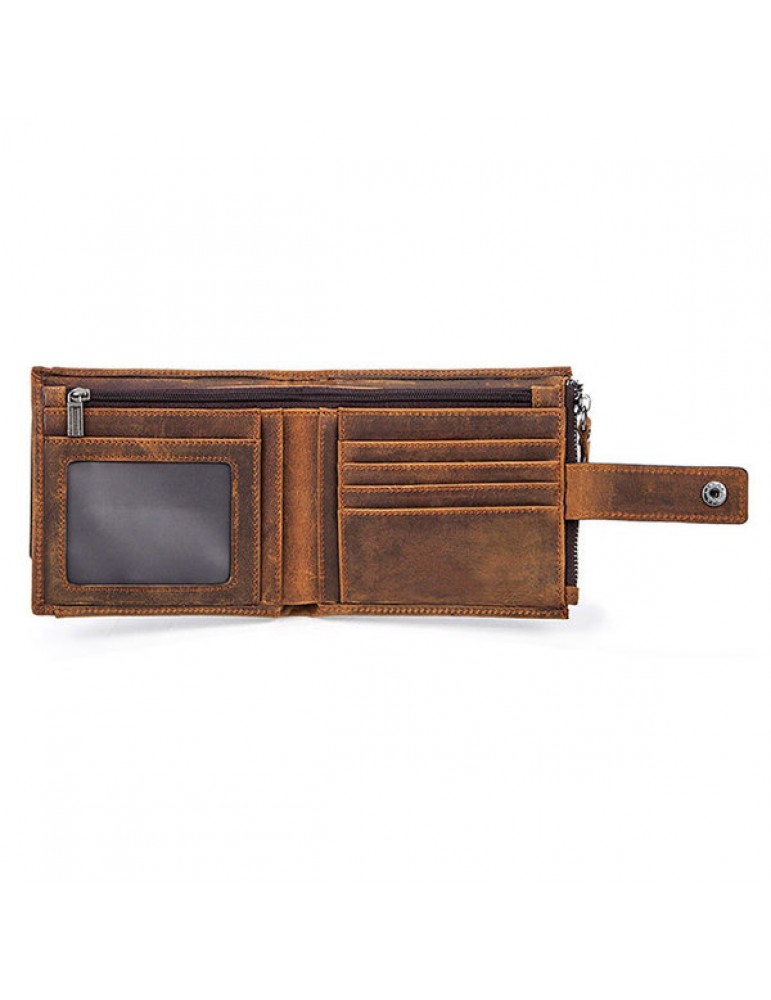 Genuine Leather 12 Card Slots Bifold Wallet Vintage Coin Bag For Men