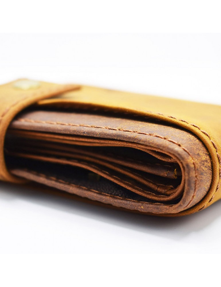 Vintage Genuine Leather 11 Card Slots Trifold Short Wallet For Men