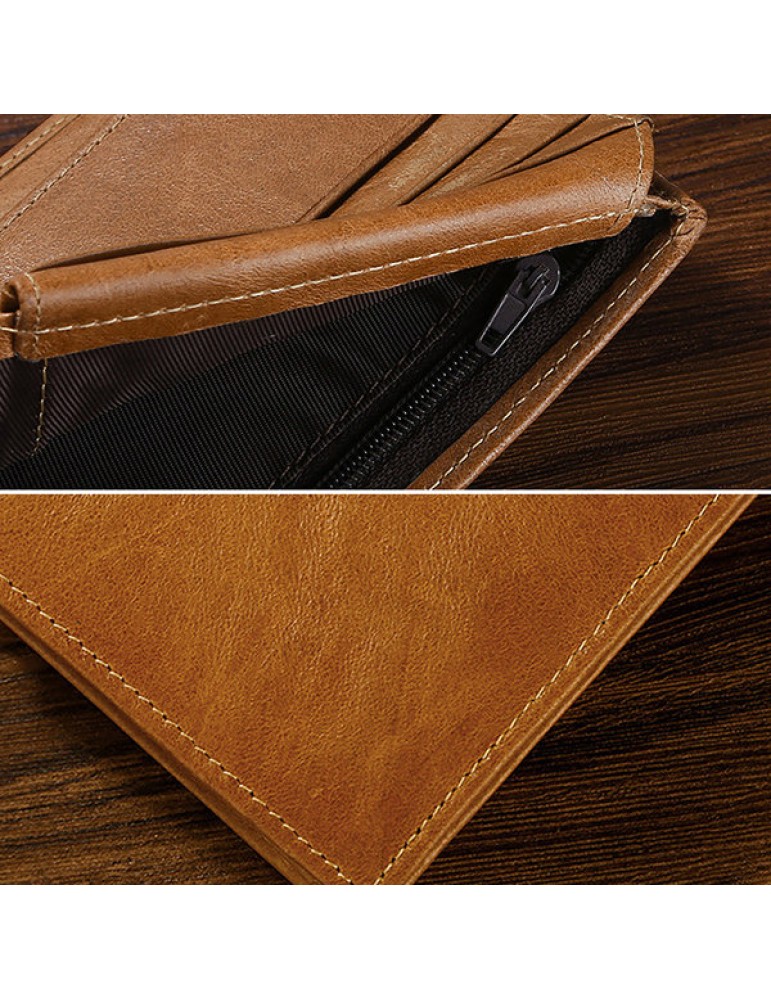 Vintage RFID Antimagnetic Genuine Leather Multi-functional Trifold Wallet For Men